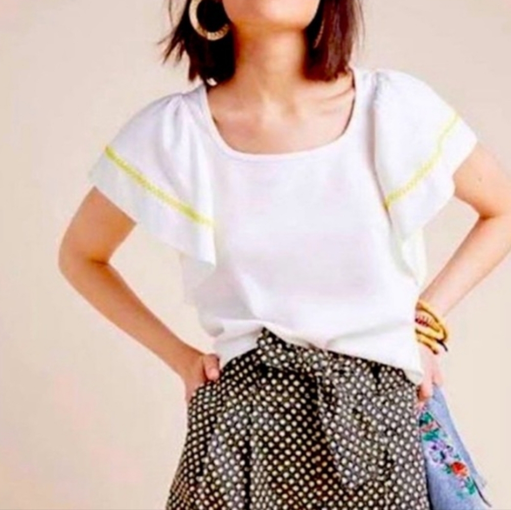 Maeve Anthropologie White Butterfly Sleeve Top sz Medium
